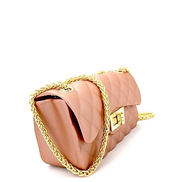 2 Way Quilted Matte Jelly Turn-Lock Shoulder Bag