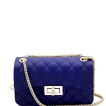2 Way Quilted Matte Jelly Turn-Lock Shoulder Bag
