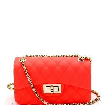2 Way Quilted Matte Jelly Turn-Lock Shoulder Bag