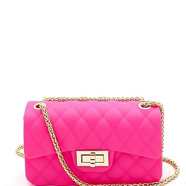 2 Way Quilted Matte Jelly Turn-Lock Shoulder Bag