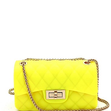 2 Way Quilted Matte Jelly Turn-Lock Shoulder Bag