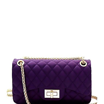 2 Way Quilted Matte Jelly Turn-Lock Shoulder Bag
