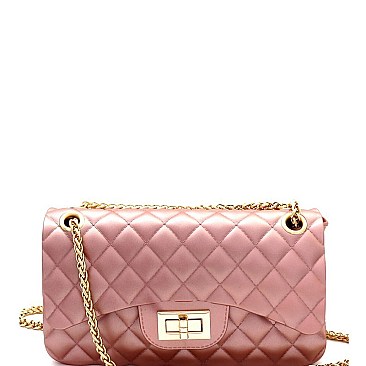 2 Way Quilted Matte Jelly Turn-Lock Shoulder Bag