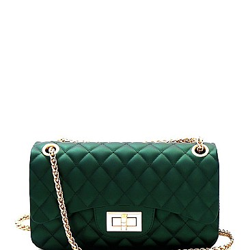 2 Way Quilted Matte Jelly Turn-Lock Shoulder Bag