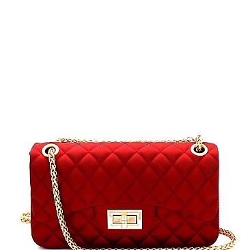 2 Way Quilted Matte Jelly Turn-Lock Shoulder Bag