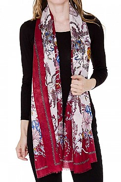 Flowery Print Long Scarf