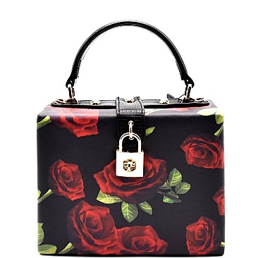 JT135-RS-LP Rose Flower Print Medium Box Satchel