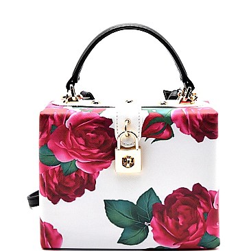 JT135-RS-LP Rose Flower Print Medium Box Satchel