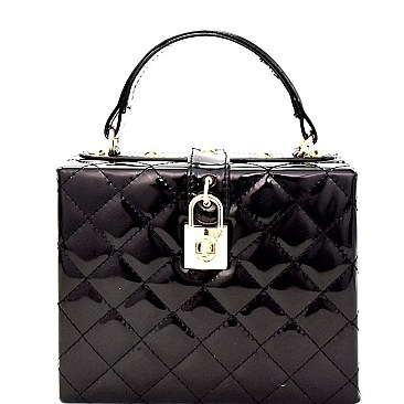 JT135-Q Turn-Lock Accent Medium Box Satchel Palm Quilted