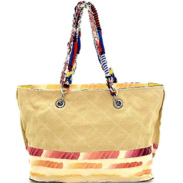 JU0116-LP Vintage Patchwork Quilted Canvas Chain Tote