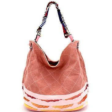 JU0117-LP Vintage Patchwork Quilted Canvas Hobo