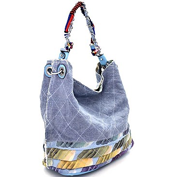 JU0117-LP Vintage Patchwork Quilted Canvas Hobo