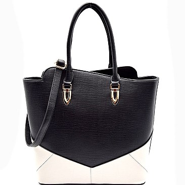 JW108-LP Two-Tone Asymmetric Design Textured Tall Tote