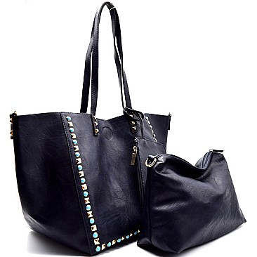 JY0114-LP Stud Accent 2 in 1 Convertible Tote