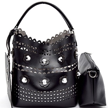 JY0139-LP Studded Flower Accent Laser-Cut 2 in 1 Hobo