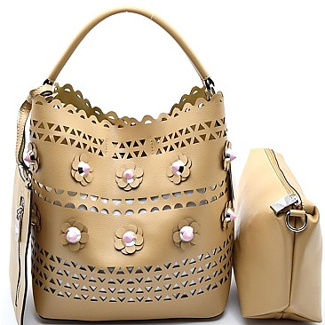 JY0139-LP Studded Flower Accent Laser-Cut 2 in 1 Hobo
