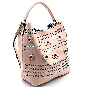 JY0139-LP Studded Flower Accent Laser-Cut 2 in 1 Hobo