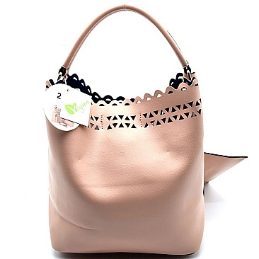 JY0139-LP Studded Flower Accent Laser-Cut 2 in 1 Hobo