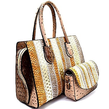 JY0157-LP Multi-Color Patchwork Ostrich Skin Embossed 2 in 1 Satchel