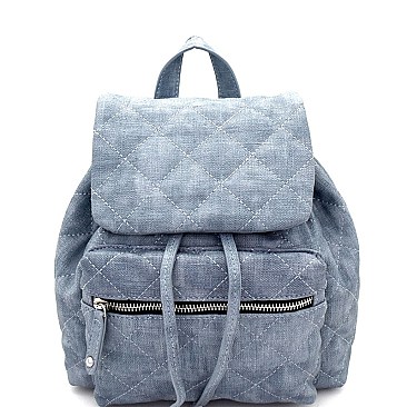 JY0159-LP Quilted Drawstring Flap Backpack