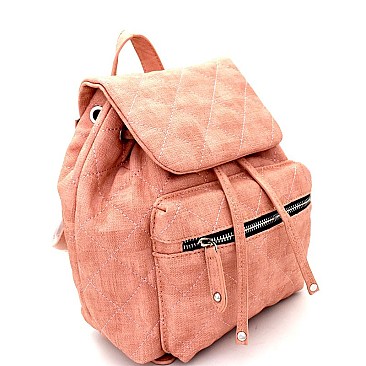 JY0159-LP Quilted Drawstring Flap Backpack