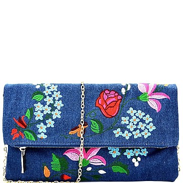 JY0168-LP Flower Embroidery Fold-Over Clutch