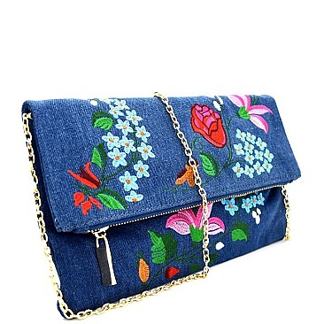 JY0168-LP Flower Embroidery Fold-Over Clutch