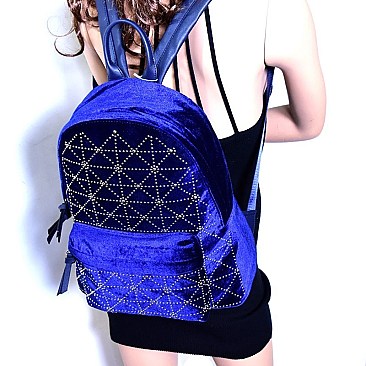 JY0170-LP Gold-tone Studded Velvet Large Backpack