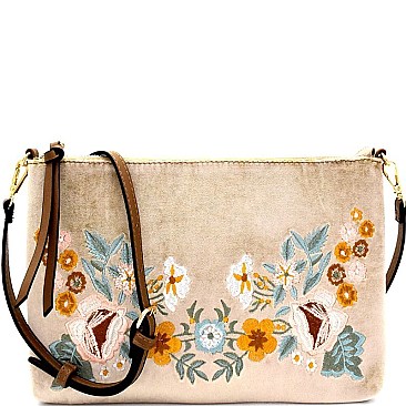 JY0174-LP Flower Embroidered Velvet Clutch Cross Body