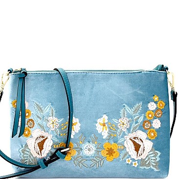 JY0174-LP Flower Embroidered Velvet Clutch Cross Body