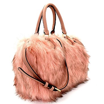 JY0191-LP Faux-fur 2 Way Boston Satchel