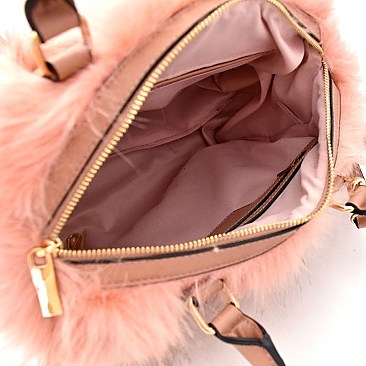 JY0191-LP Faux-fur 2 Way Boston Satchel