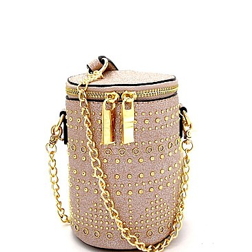 JY0200-LP  Grommet Studded Metallic Barrel-Shaped Cross Body