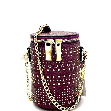 JY0200-LP  Grommet Studded Metallic Barrel-Shaped Cross Body