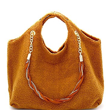 JY0203-LP Faux-Fur 3-Way Chain Strap Accent Satchel