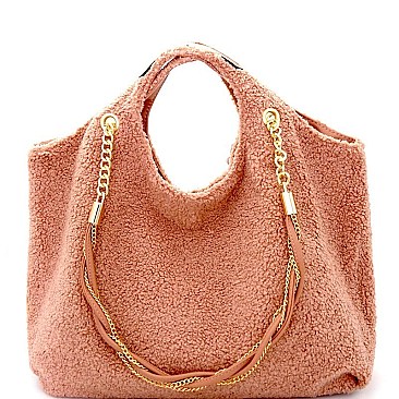 JY0203-LP Faux-Fur 3-Way Chain Strap Accent Satchel