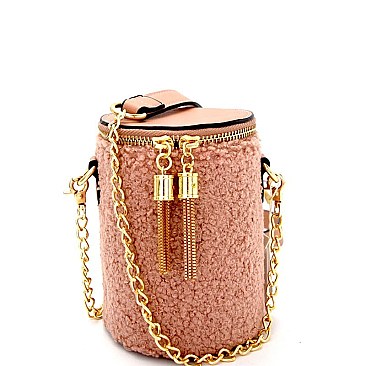 Metal Tassel Accent Faux-Fur Barrel-Shaped Cross Body MH-JY0204