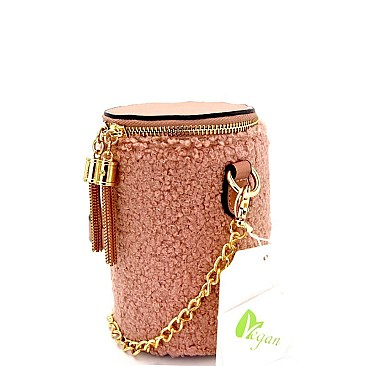 Metal Tassel Accent Faux-Fur Barrel-Shaped Cross Body MH-JY0204