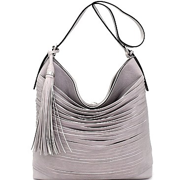 JY0218-LP Tassel Accent Unique Layered Strip Hobo