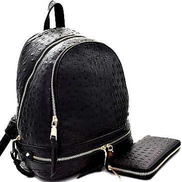 Ostrich Embossed Fashion Backpack Wallet SET MH-JY0236W