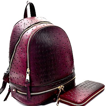 Ostrich Embossed Fashion Backpack Wallet SET MH-JY0236W