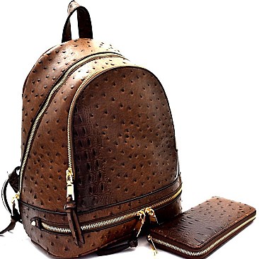 Ostrich Embossed Fashion Backpack Wallet SET MH-JY0236W