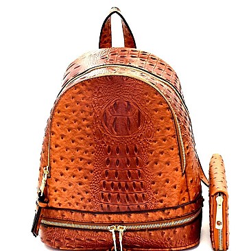 Ostrich Embossed Fashion Backpack Wallet SET MH-JY0236W