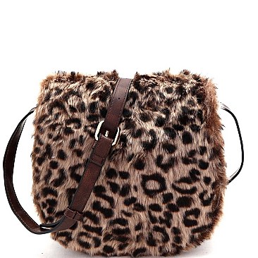 Animal Print Faux Fur Crossbody Bag