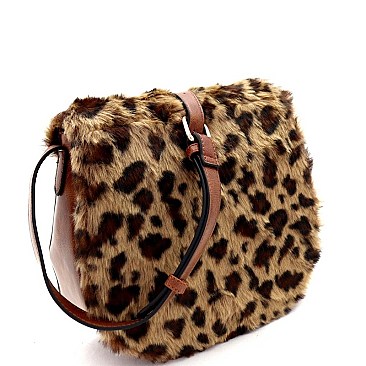 Animal Print Faux Fur Crossbody Bag