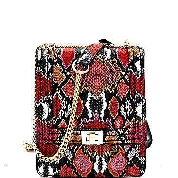 Snake Print Multi-Colored Turn-Lock Shoulder Bag