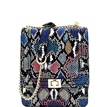 Snake Print Multi-Colored Turn-Lock Shoulder Bag