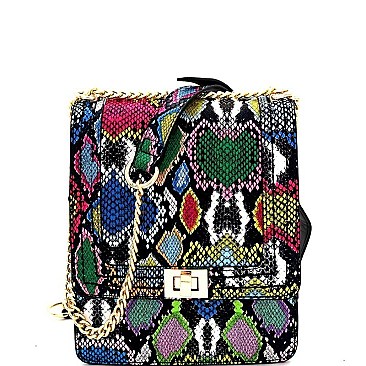 Snake Print Multi-Colored Turn-Lock Shoulder Bag