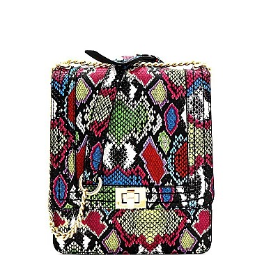 Snake Print Multi-Colored Turn-Lock Shoulder Bag