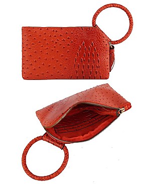 Ostrich Croc HandCuff Tassel Wristlet Clutch